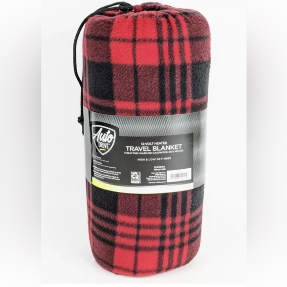 AUTO DRIVE 12-volt Heated Travel Blanket Hi-Low Settings 57 x 39 in Black & Red - Picture 2 of 2